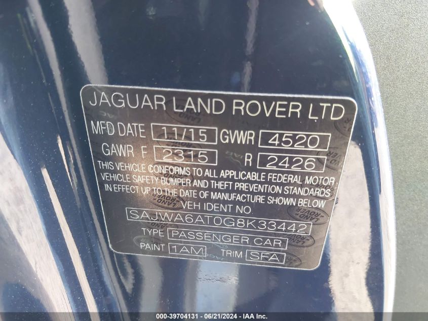 2016 Jaguar F-Type VIN: SAJWA6AT0G8K33442 Lot: 39704131