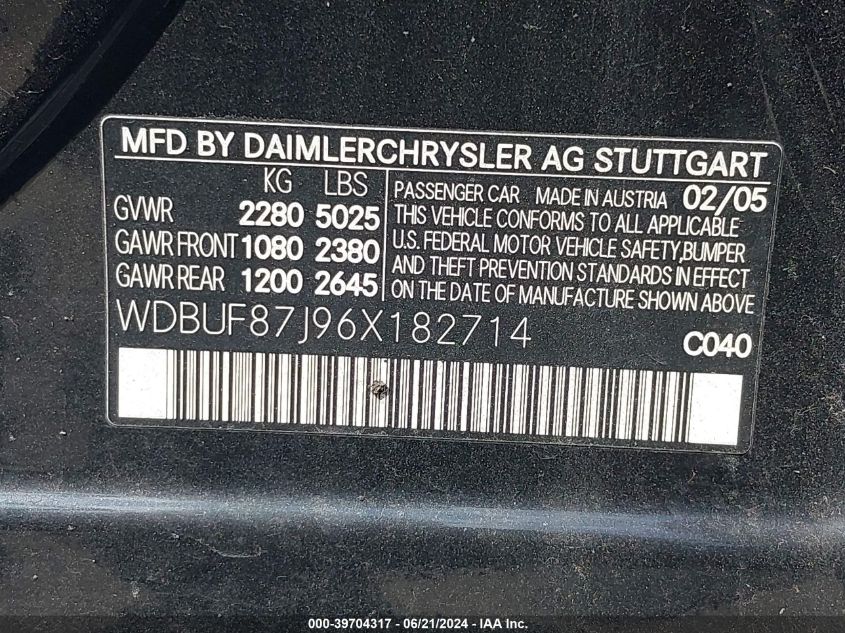 2006 Mercedes-Benz E 350 4Matic VIN: WDBUF87J96X182714 Lot: 39704317