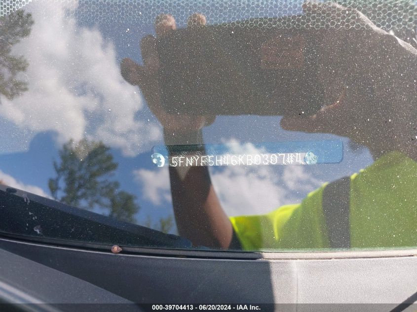 2019 Honda Pilot Ex-L VIN: 5FNYF5H46KB030744 Lot: 39704413