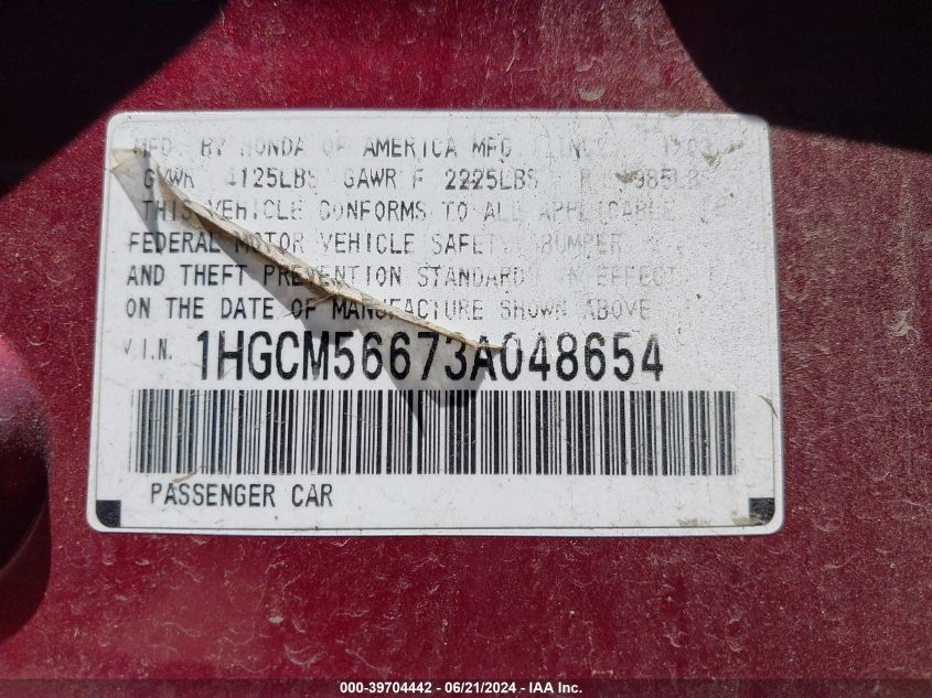 1HGCM56673A048654 2003 Honda Accord Ex