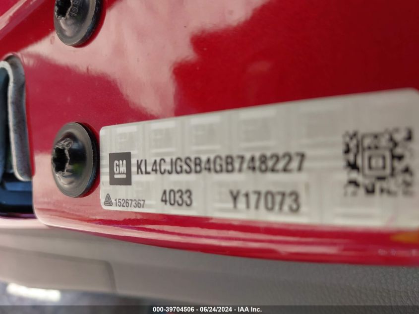 2016 Buick Encore Leather VIN: KL4CJGSB4GB748227 Lot: 39704506