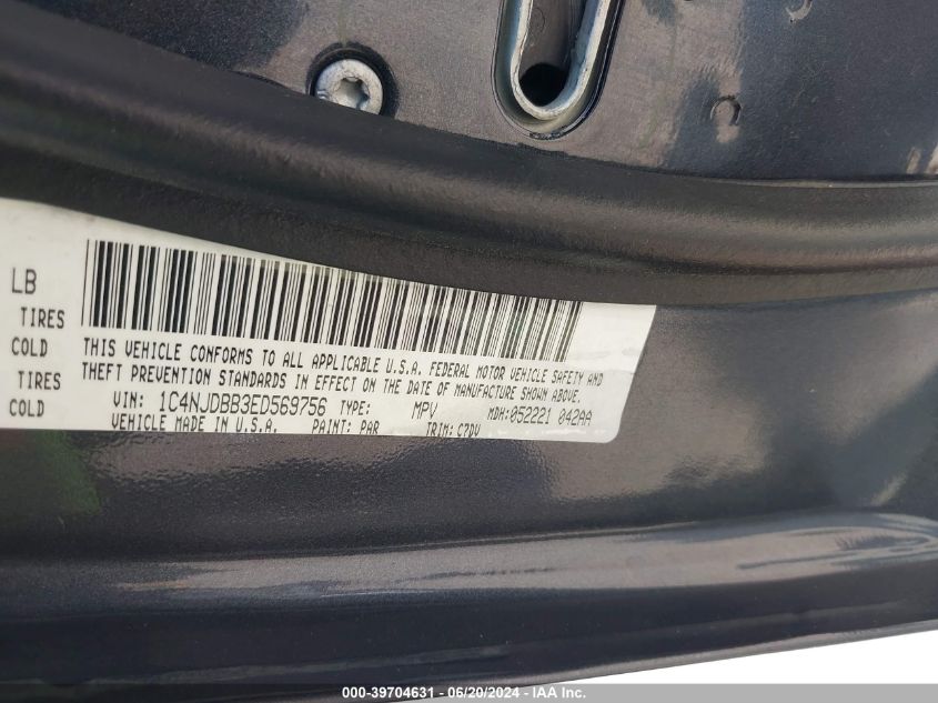 2014 Jeep Compass Sport VIN: 1C4NJDBB3ED569756 Lot: 39704631