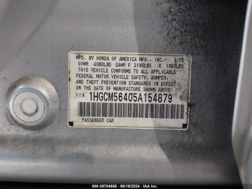 1HGCM56405A154879 | 2005 HONDA ACCORD