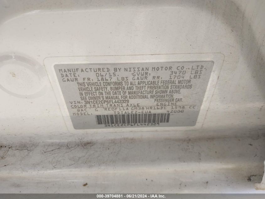 3N1CE2CP6FL442329 2015 Nissan Versa Note Sl