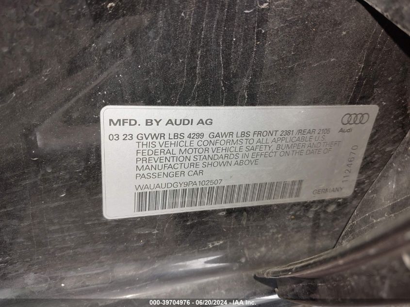 2023 Audi A3 Premium 40 Tfsi Front-Wheel Drive S Tronic VIN: WAUAUDGY9PA102507 Lot: 39704976