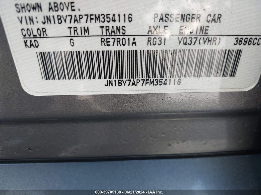 2015 INFINITI Q50 PREMIUM/SPORT - JN1BV7AP7FM354116