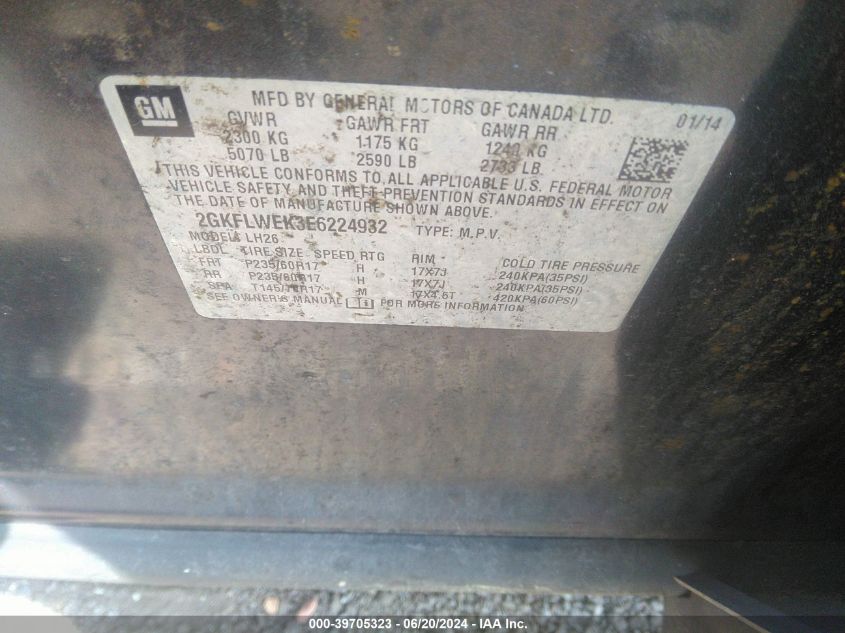 2014 GMC Terrain Sle-2 VIN: 2GKFLWEK3E6224932 Lot: 39705323