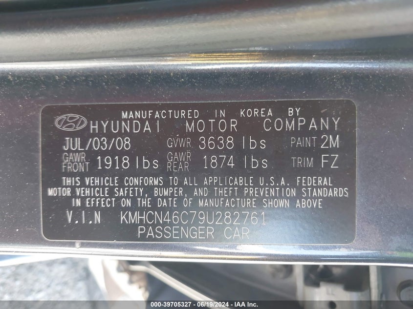 2009 Hyundai Accent Gls VIN: KMHCN46C79U282761 Lot: 39705327
