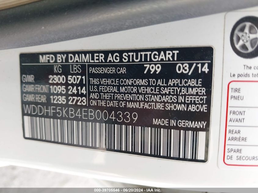 WDDHF5KB4EB004339 2014 Mercedes-Benz E 350 350