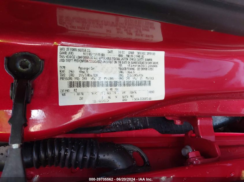 2012 Ford Focus Se VIN: 1FAHP3K22CL266966 Lot: 39705562