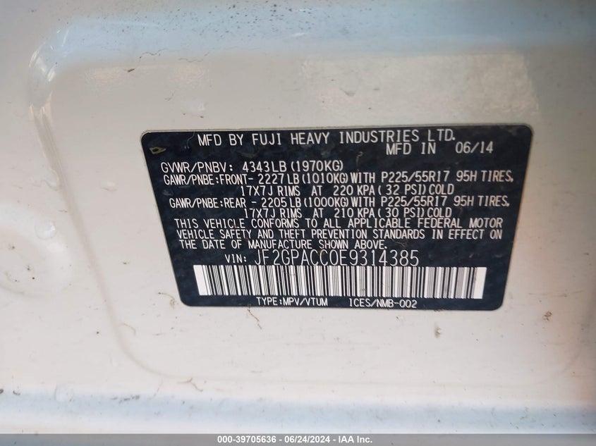 2014 SUBARU XV CROSSTREK 2.0 PREMIUM - JF2GPACC0E9314385