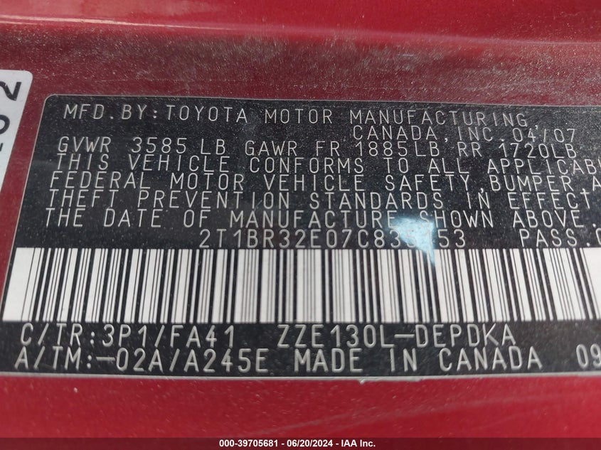 2T1BR32E07C835153 2007 Toyota Corolla Ce