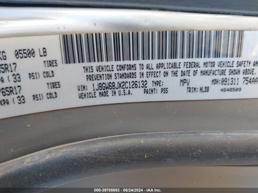 2002 Jeep Grand Cherokee Overland VIN: 1J8GW68JX2C126132 Lot: 39705693