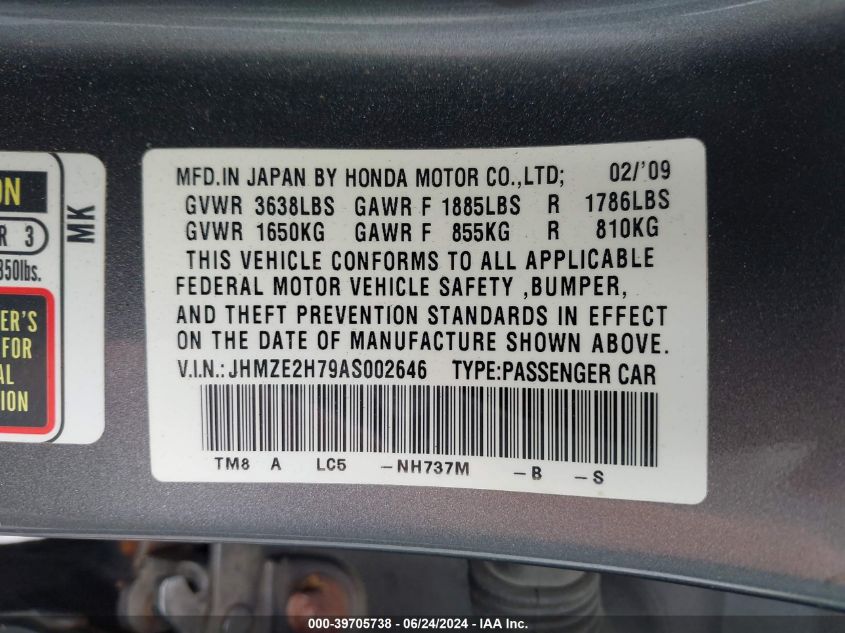 JHMZE2H79AS002646 2010 Honda Insight Ex