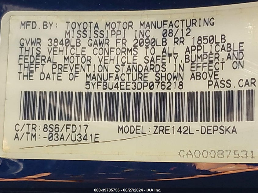 2013 TOYOTA COROLLA S - 5YFBU4EE3DP076218