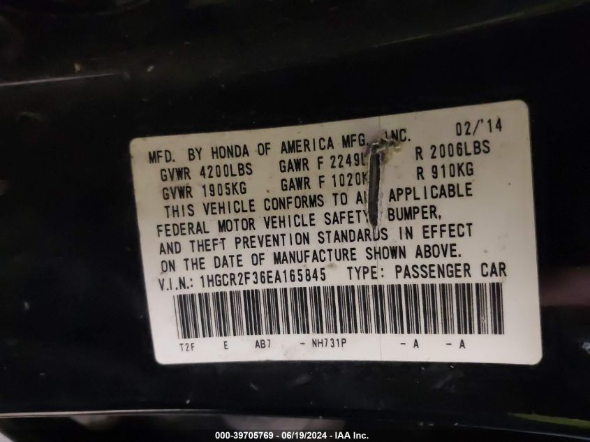 1HGCR2F36EA165845 | 2014 HONDA ACCORD