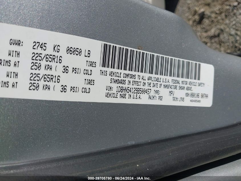 2009 Dodge Grand Caravan Sxt VIN: 1D8HN54129B500457 Lot: 39705780