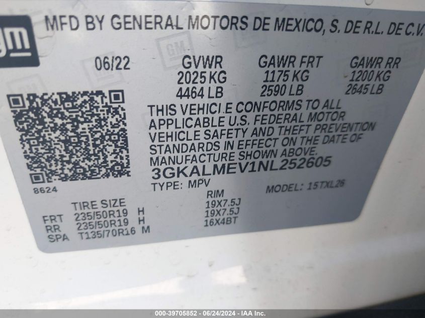 2022 GMC Terrain Fwd Sle VIN: 3GKALMEV1NL252605 Lot: 39705852