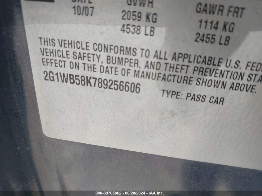 2008 Chevrolet Impala Ls VIN: 2G1WB58K789256606 Lot: 39705862