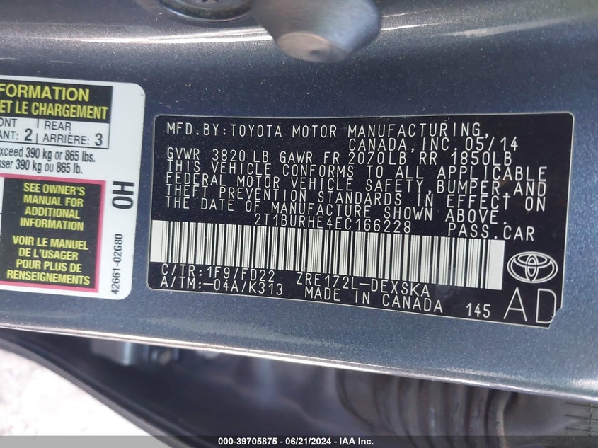 2014 TOYOTA COROLLA S PLUS - 2T1BURHE4EC166228