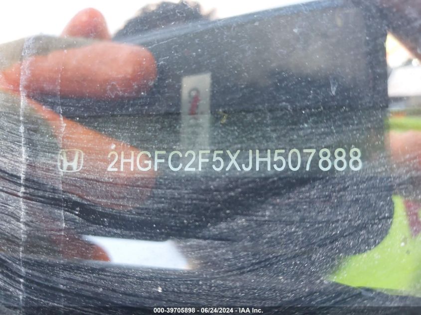 2018 Honda Civic Lx VIN: 2HGFC2F5XJH507888 Lot: 39705898