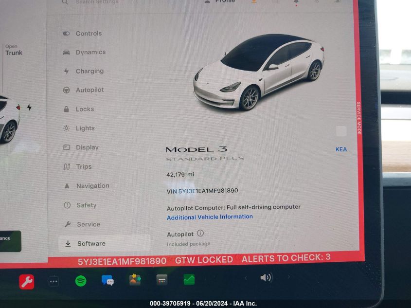 2021 Tesla Model 3 Standard Range Plus Rear-Wheel Drive VIN: 5YJ3E1EA1MF981890 Lot: 39705919