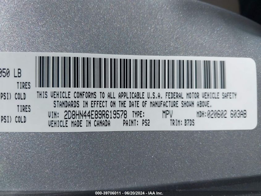 2009 Dodge Grand Caravan Se VIN: 2D8HN44E89R619578 Lot: 39706011