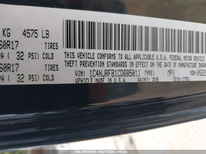 1C4NJRFB1CD685011 2012 Jeep Patriot Latitude