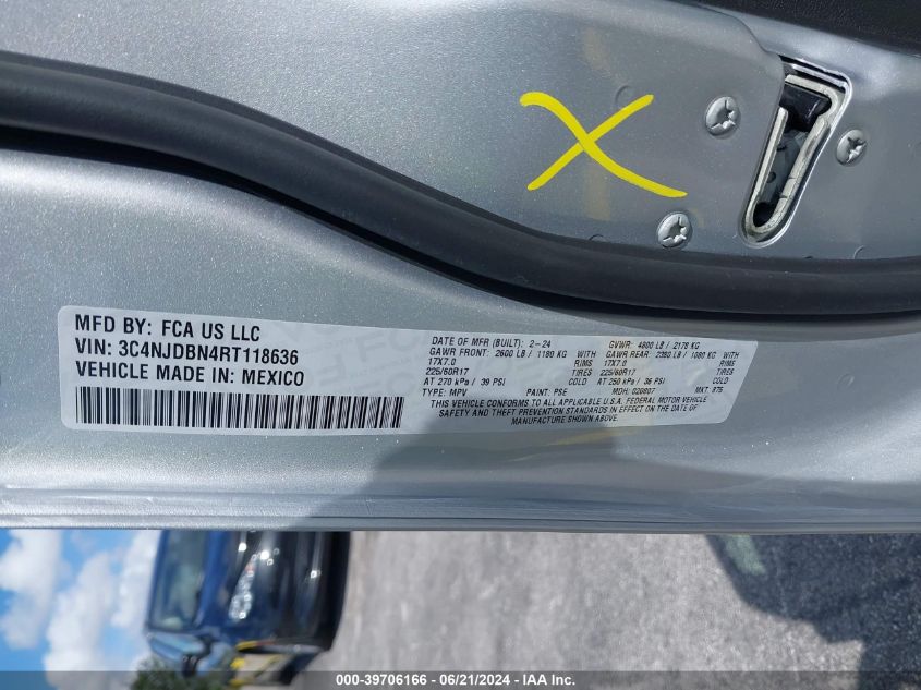 2024 Jeep Compass Latitude VIN: 3C4NJDBN4RT118636 Lot: 39706166