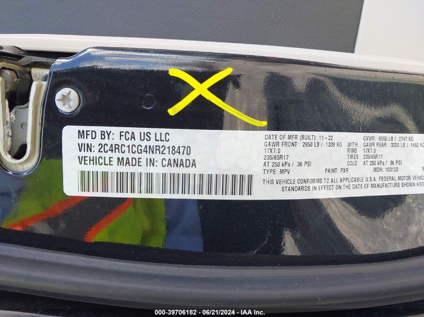 2022 Chrysler Voyager Lx VIN: 2C4RC1CG4NR218470 Lot: 39706182