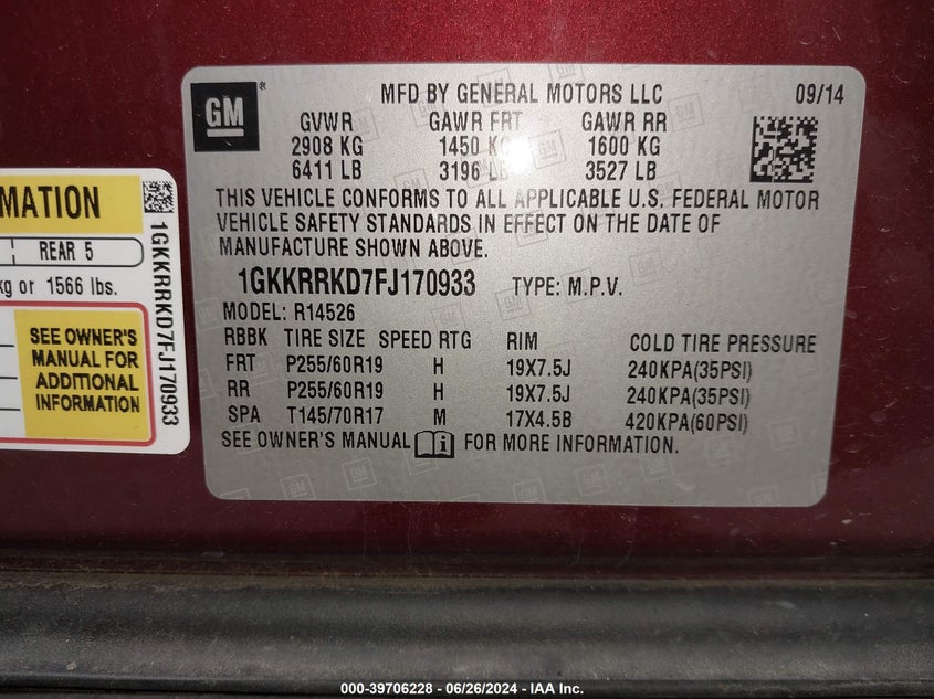 2015 GMC ACADIA SLT-1 - 1GKKRRKD7FJ170933