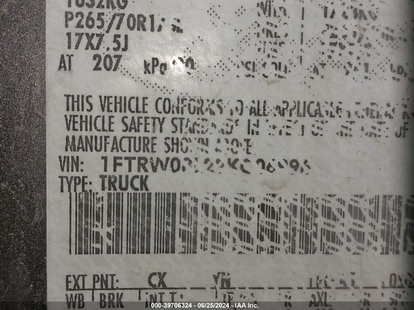 2002 Ford F150 Supercrew VIN: 1FTRW08L22KC06996 Lot: 39706324