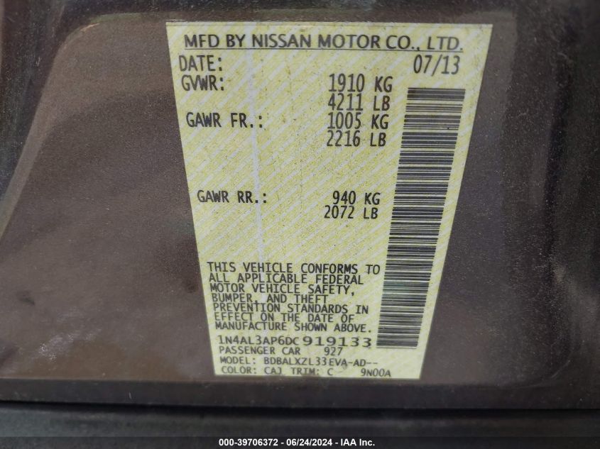 1N4AL3AP6DC919133 2013 Nissan Altima 2.5 Sl