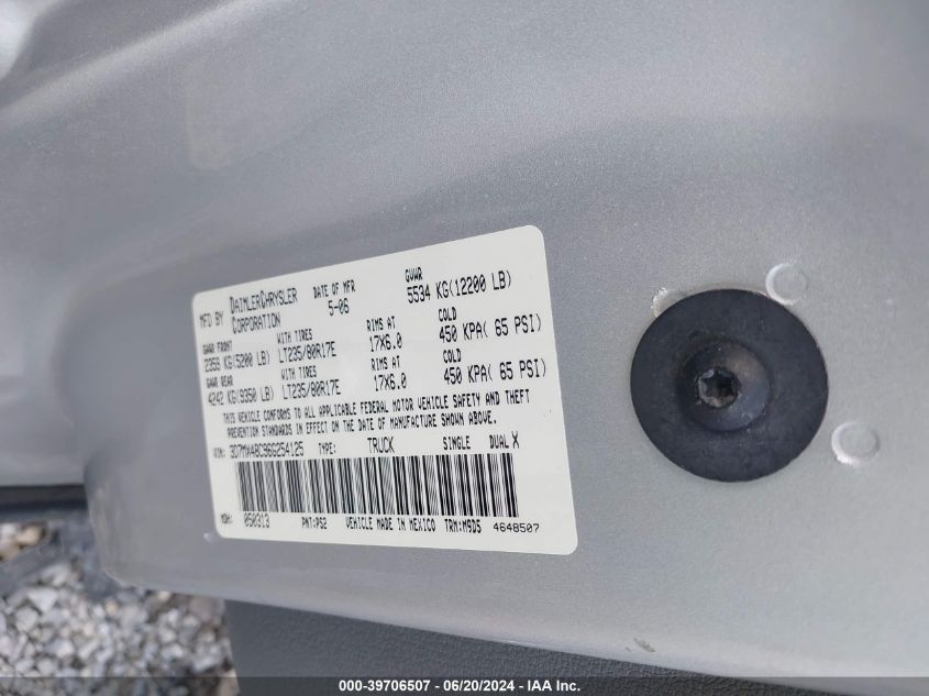 2006 Dodge Ram 3500 Slt/Sport VIN: 3D7MX48C96G254125 Lot: 39706507