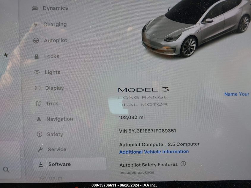 2018 Tesla Model 3 Long Range/Performance VIN: 5YJ3E1EB7JF069351 Lot: 39706611