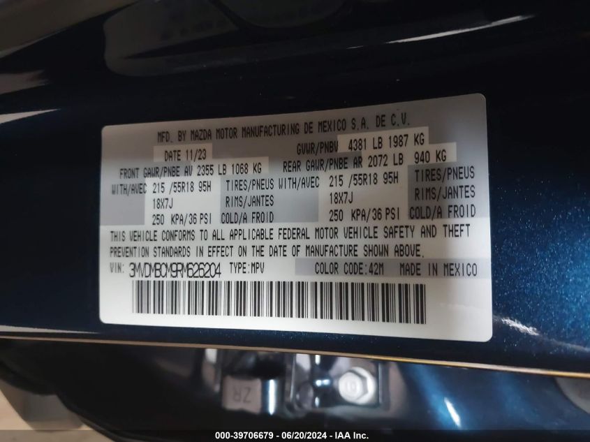 2024 Mazda Cx-30 2.5 S Preferred Package VIN: 3MVDMBCM9RM626204 Lot: 39706679