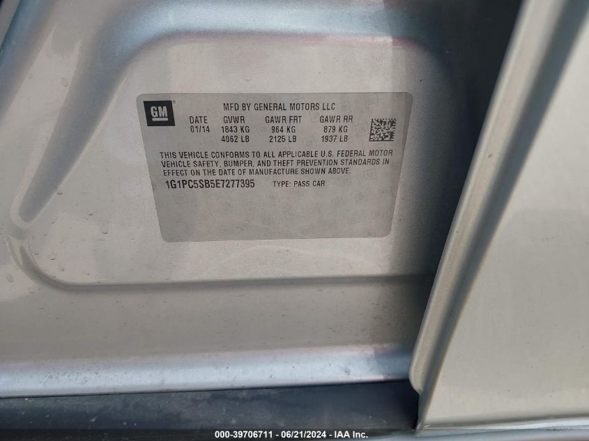 2014 Chevrolet Cruze 1Lt Auto VIN: 1G1PC5SB5E7277395 Lot: 39706711