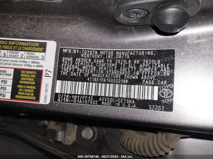 2016 Toyota Camry Le/Xle/Se/Xse VIN: 4T1BF1FK1GU503198 Lot: 39706746