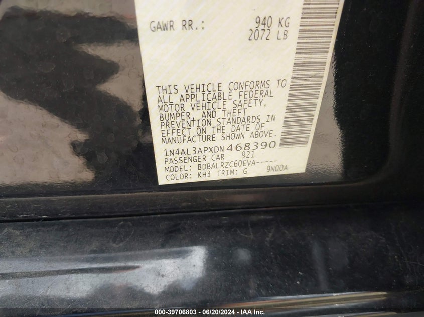 1N4AL3APXDN468390 2013 Nissan Altima 2.5/S/Sv/Sl