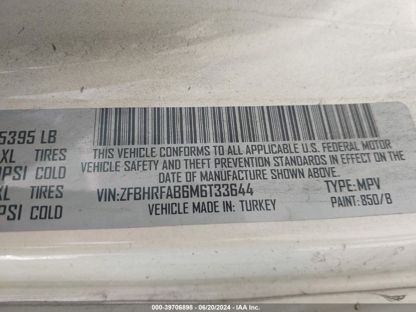2021 Ram Promaster City VIN: ZFBHRFAB6M6T33644 Lot: 39706898