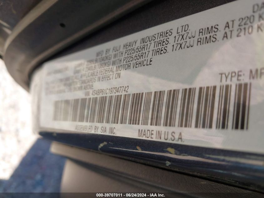 2009 Subaru Outback 2.5I VIN: 4S4BP61C197347742 Lot: 39707011