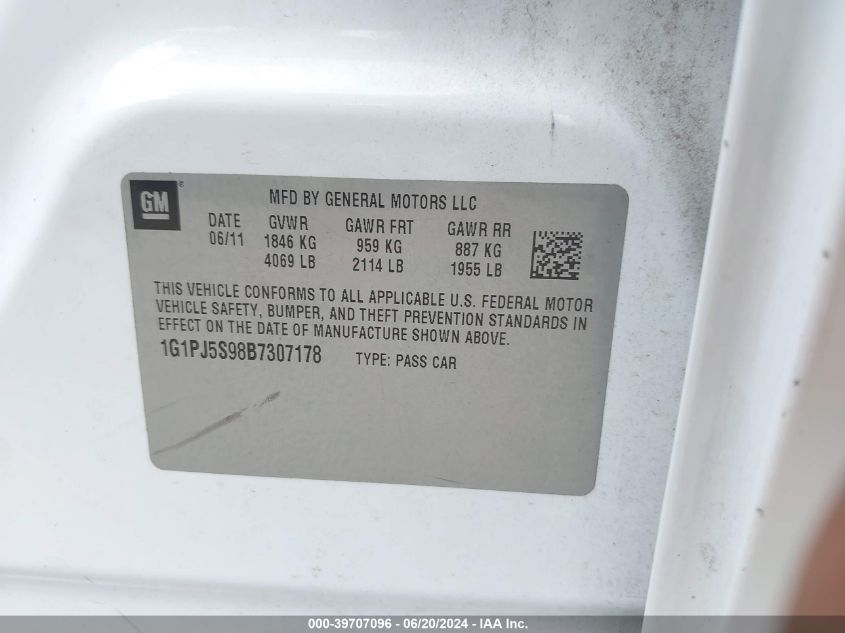 2011 Chevrolet Cruze Eco VIN: 1G1PJ5S98B7307178 Lot: 39707096