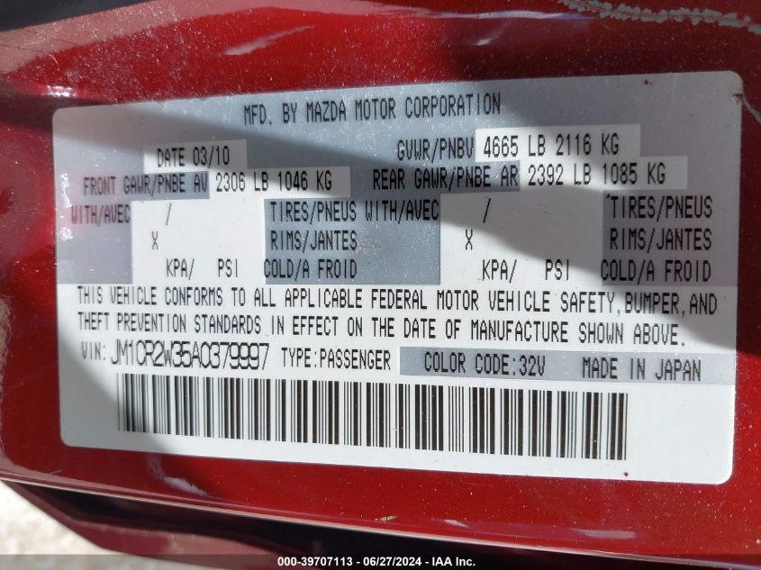2010 Mazda Mazda5 Grand Touring VIN: JM1CR2W35A0379997 Lot: 39707113