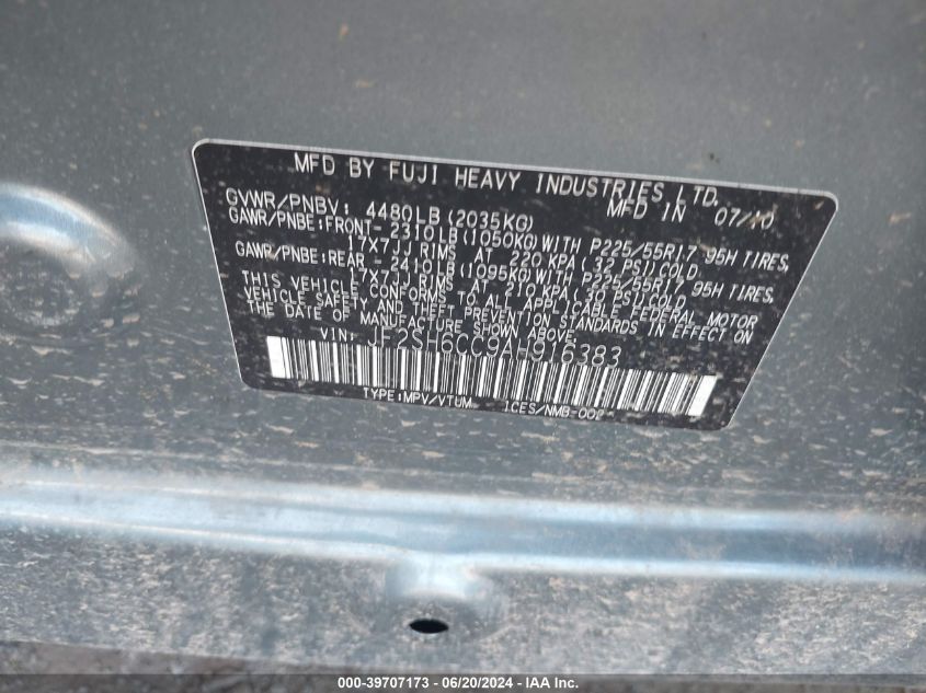 2010 Subaru Forester 2.5X Premium VIN: JF2SH6CC9AH916383 Lot: 39707173