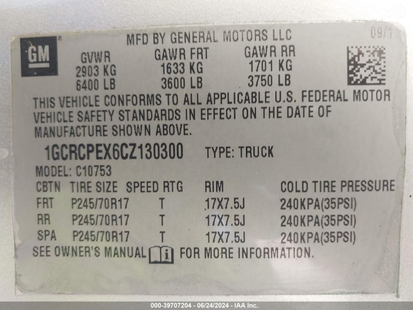 2012 Chevrolet Silverado 1500 Work Truck VIN: 1GCRCPEX6CZ130300 Lot: 39707204