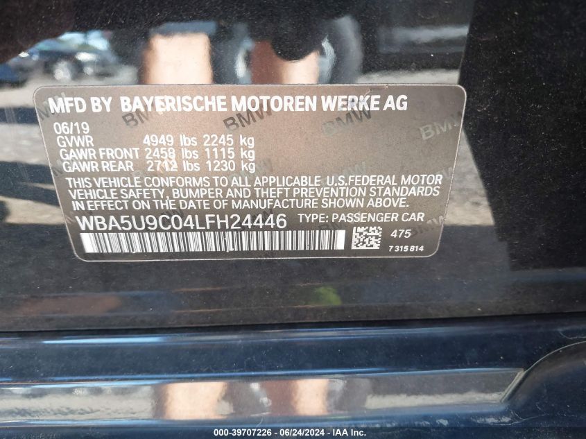 2020 BMW 3 Series M340I xDrive VIN: WBA5U9C04LFH24446 Lot: 39707226