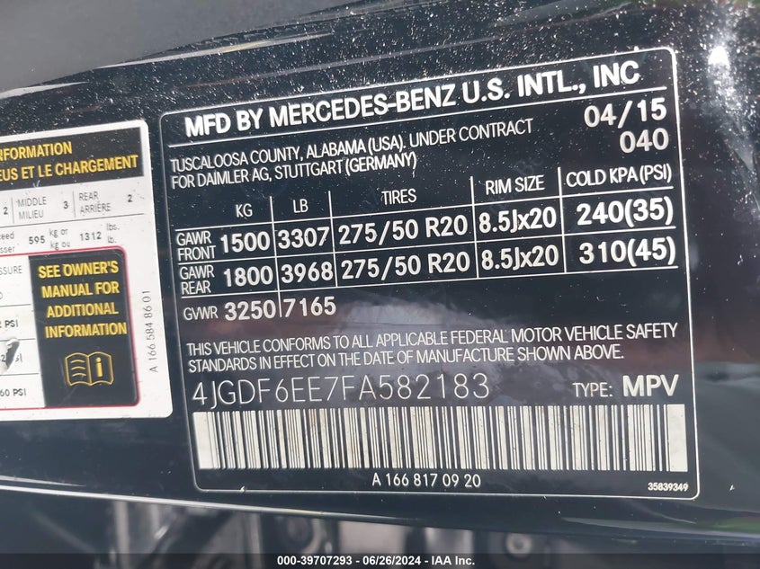 2015 MERCEDES-BENZ GL 450 4MATIC - 4JGDF6EE7FA582183