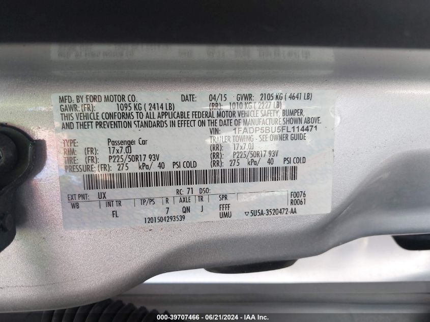 1FADP5BU5FL114471 2015 Ford C-Max Hybrid Sel