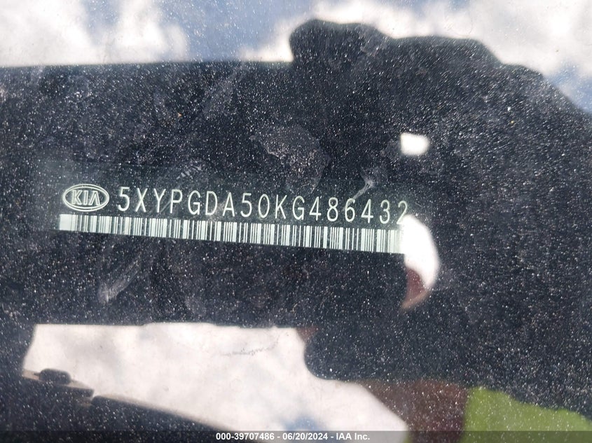 2019 Kia Sorento 3.3L Lx VIN: 5XYPGDA50KG486432 Lot: 39707486