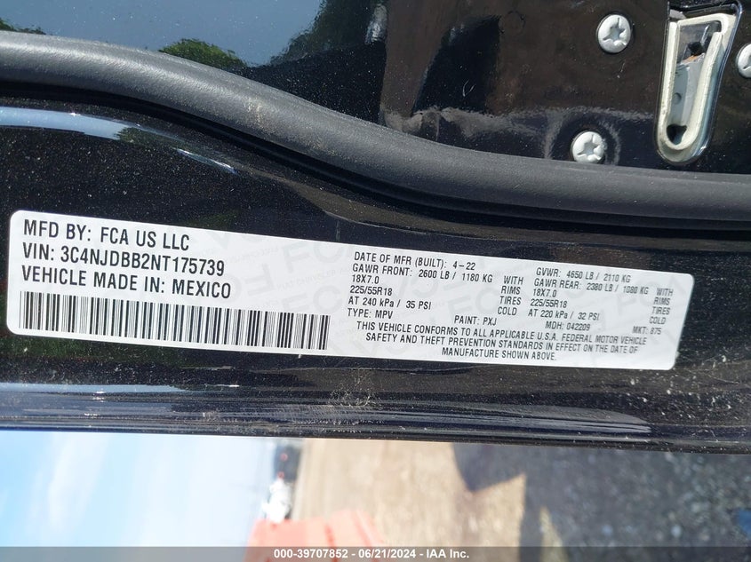 2022 JEEP COMPASS ALTITUDE 4X4 VIN: 3C4NJDBB2NT175739